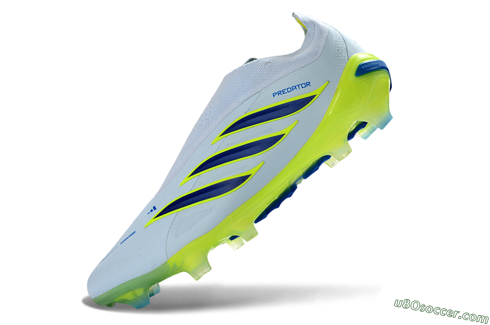 Adidas Predator 26 Elite Laceless FG Firm Ground Soccer Cleats - White/Neon Green/Navy Blue 6