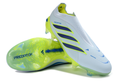 Adidas Predator 26 Elite Laceless FG Firm Ground Soccer Cleats - White/Neon Green/Navy Blue