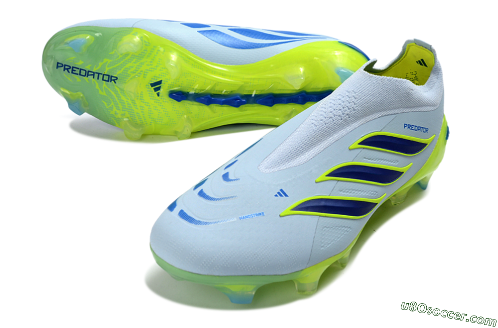 Adidas Predator 26 Elite Laceless FG Firm Ground Soccer Cleats - White/Neon Green/Navy Blue 3