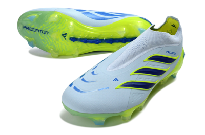 Adidas Predator 26 Elite Laceless FG Firm Ground Soccer Cleats - White/Neon Green/Navy Blue