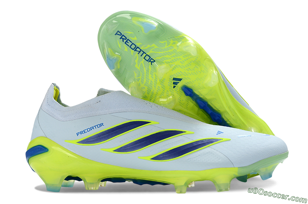 Adidas Predator 26 Elite Laceless FG Firm Ground Soccer Cleats - White/Neon Green/Navy Blue 1
