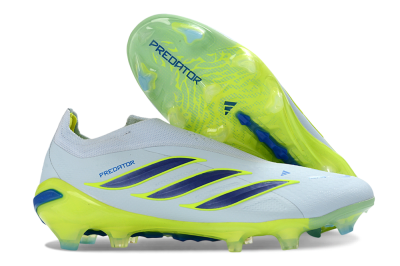 Adidas Predator 26 Elite Laceless FG Firm Ground Soccer Cleats - White/Neon Green/Navy Blue