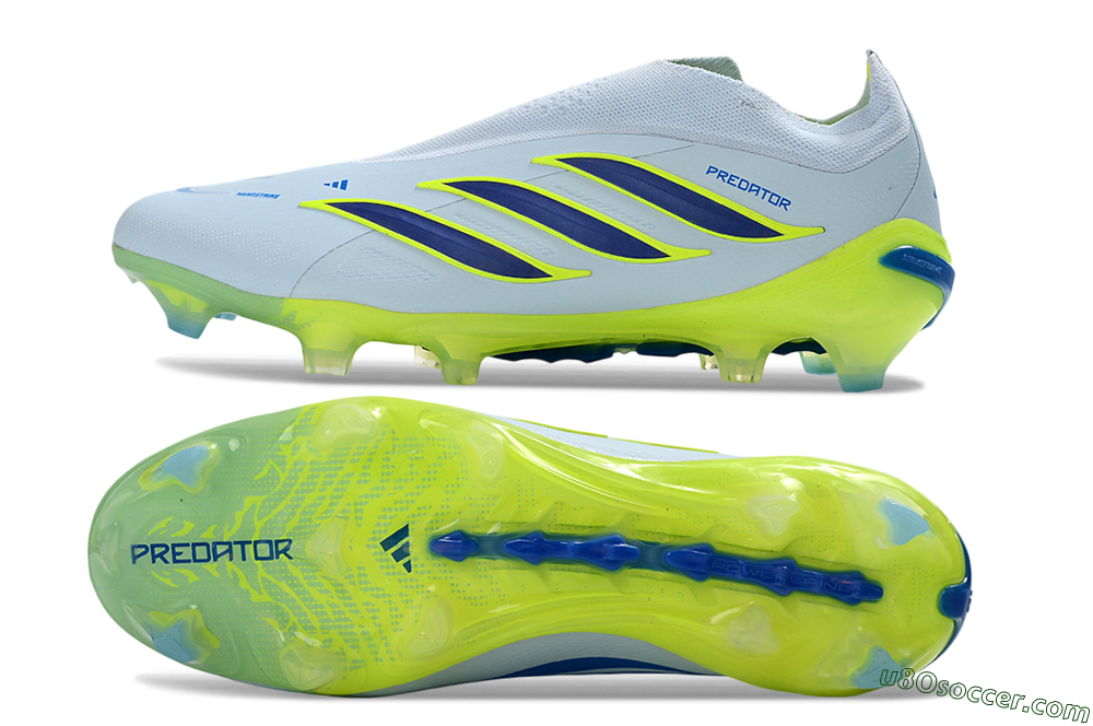 Adidas Predator 26 Elite Laceless FG Firm Ground Soccer Cleats - White/Neon Green/Navy Blue 0