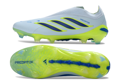 Adidas Predator 26 Elite Laceless FG Firm Ground Soccer Cleats - White/Neon Green/Navy Blue
