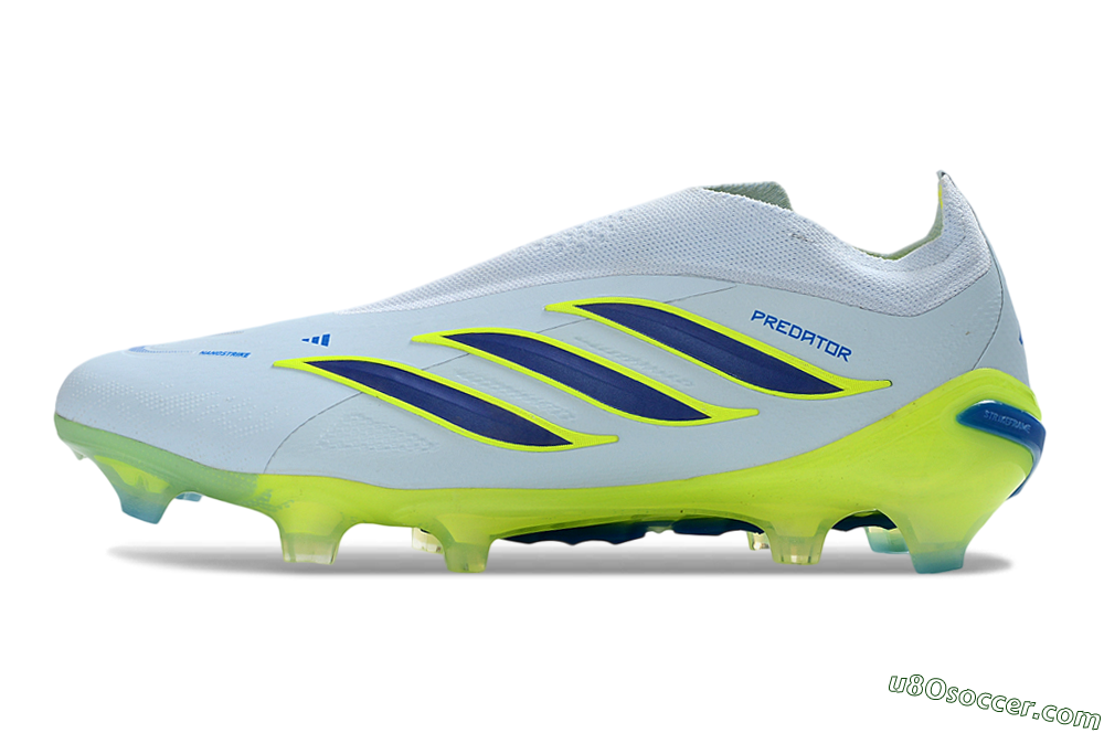 Adidas Predator 26 Elite Laceless FG Firm Ground Soccer Cleats - White/Neon Green/Navy Blue 2