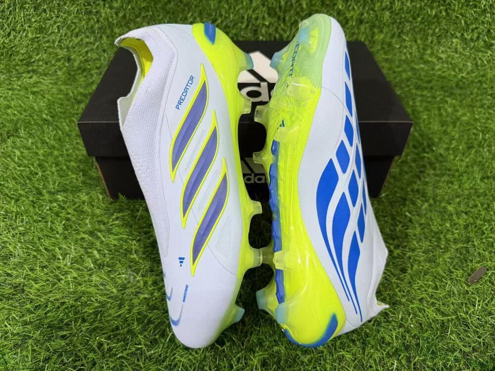 Adidas Predator 26 Elite Laceless FG Firm Ground Soccer Cleats - White/Neon Green/Navy Blue