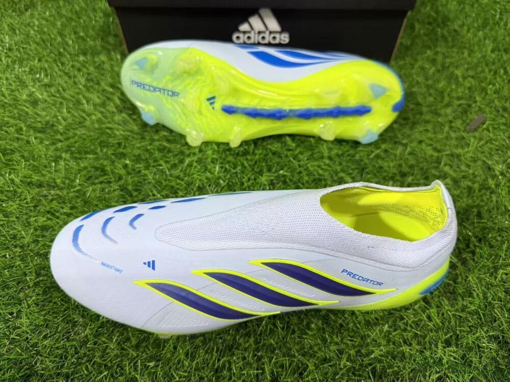 Adidas Predator 26 Elite Laceless FG Firm Ground Soccer Cleats - White/Neon Green/Navy Blue