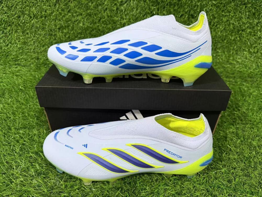 Adidas Predator 26 Elite Laceless FG Firm Ground Soccer Cleats - White/Neon Green/Navy Blue