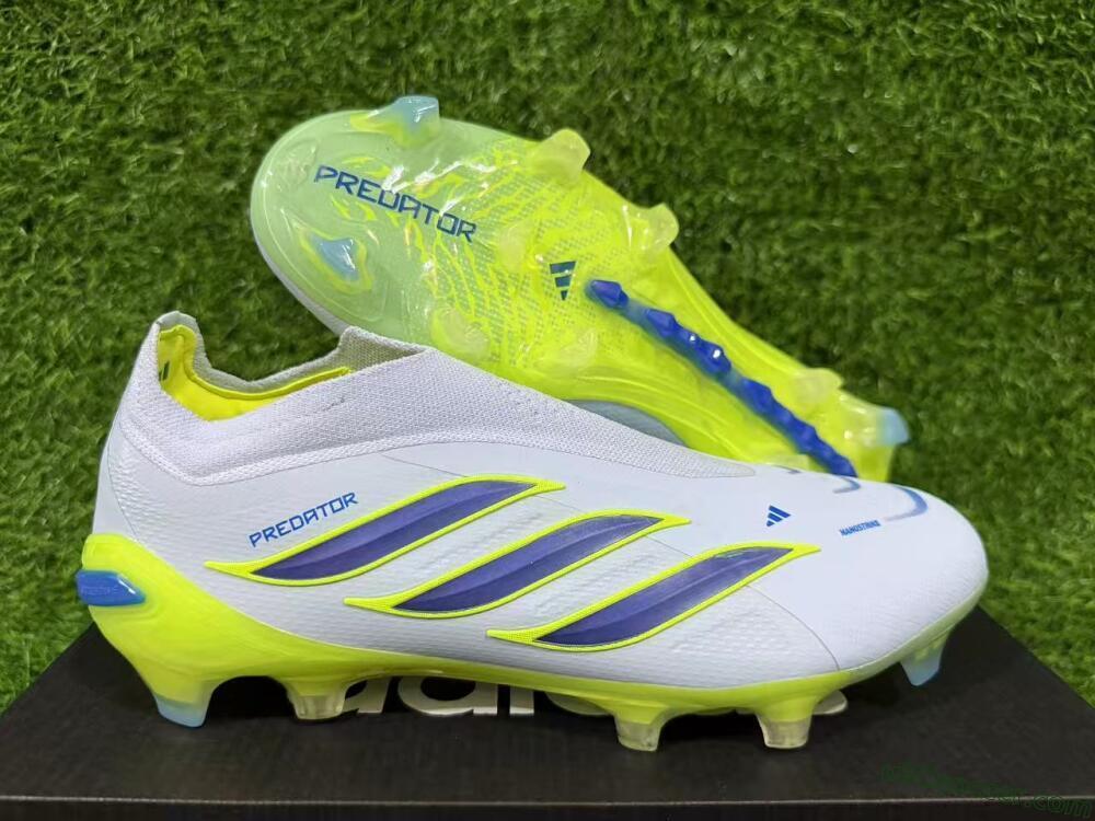 Adidas Predator 26 Elite Laceless FG Firm Ground Soccer Cleats - White/Neon Green/Navy Blue