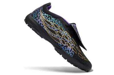 Adidas Predator 26 Elite Fold-Over Tongue TF Artificial Turf Soccer Shoes - Black/Blue Leopard/Gold Accents