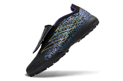 Adidas Predator 26 Elite Fold-Over Tongue TF Artificial Turf Soccer Shoes - Black/Blue Leopard/Gold Accents