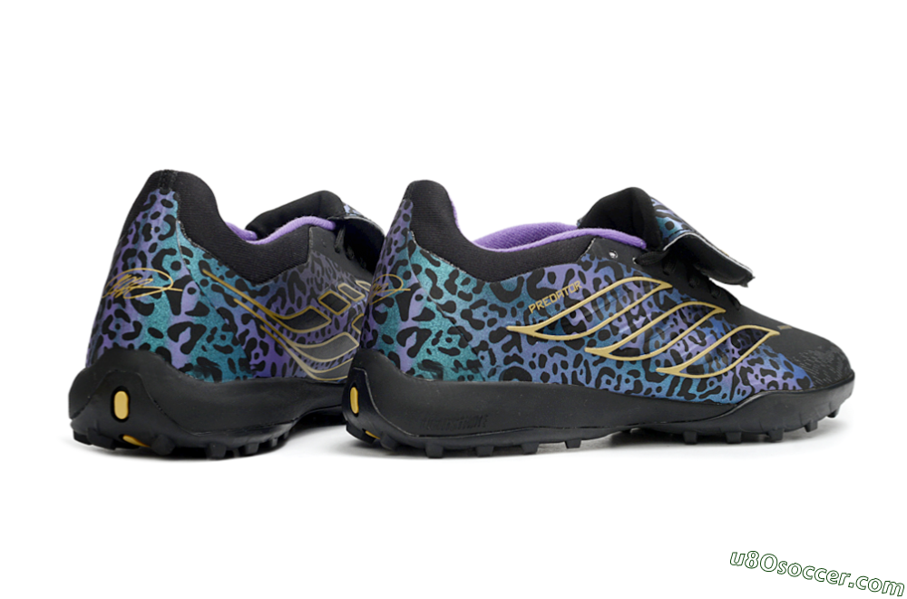 Adidas Predator 26 Elite Fold-Over Tongue TF Artificial Turf Soccer Shoes - Black/Blue Leopard/Gold Accents 7
