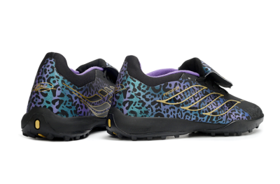 Adidas Predator 26 Elite Fold-Over Tongue TF Artificial Turf Soccer Shoes - Black/Blue Leopard/Gold Accents