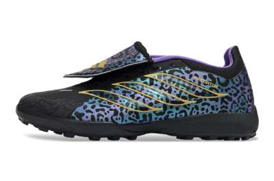Adidas Predator 26 Elite Fold-Over Tongue TF Artificial Turf Soccer Shoes - Black/Blue Leopard/Gold Accents