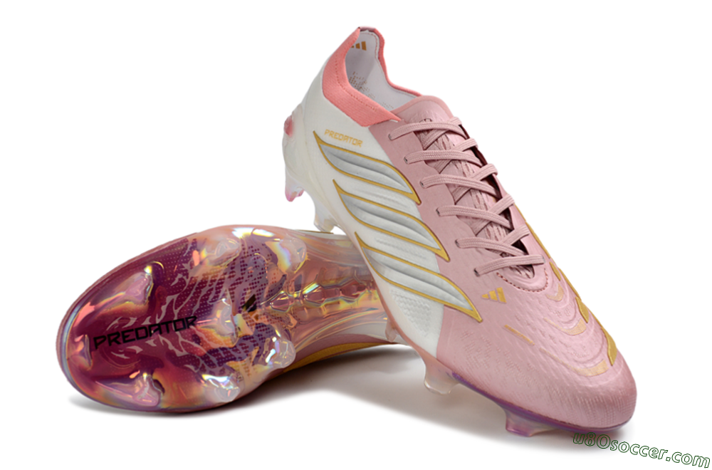 Adidas Predator 26 Elite FG Firm Ground Soccer Cleats - Pink/Pearl White/Sunny Gold 3