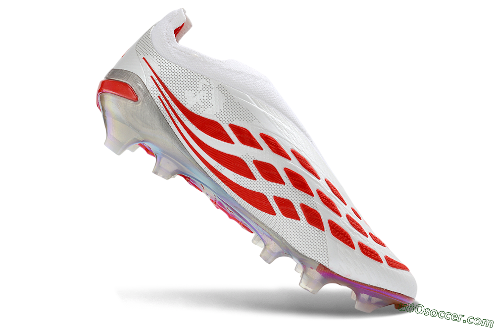 Adidas Predator 26 Elite Laceless FG Firm Ground Soccer Cleats - White/Fiery Red/Crystal Clear 4