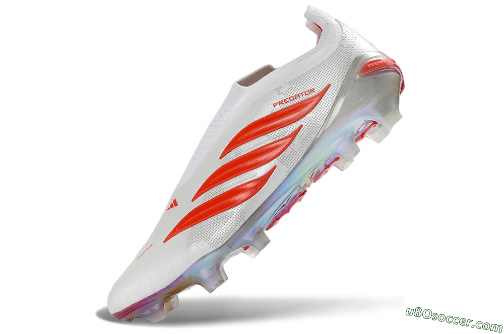 Adidas Predator 26 Elite Laceless FG Firm Ground Soccer Cleats - White/Fiery Red/Crystal Clear 5
