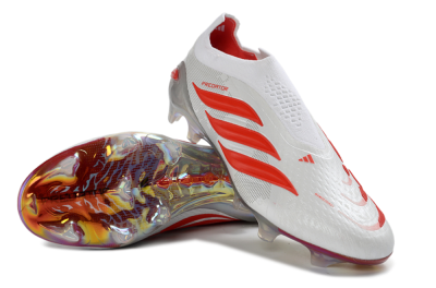 Adidas Predator 26 Elite Laceless FG Firm Ground Soccer Cleats - White/Fiery Red/Crystal Clear