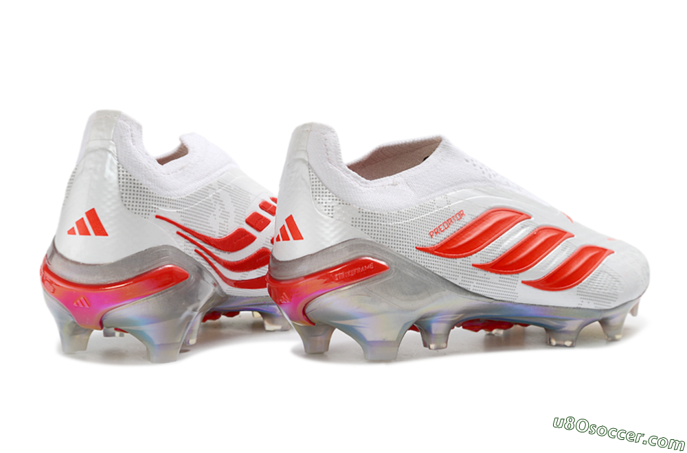 Adidas Predator 26 Elite Laceless FG Firm Ground Soccer Cleats - White/Fiery Red/Crystal Clear 6