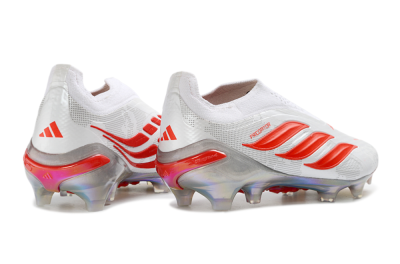 Adidas Predator 26 Elite Laceless FG Firm Ground Soccer Cleats - White/Fiery Red/Crystal Clear