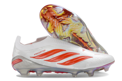 Adidas Predator 26 Elite Laceless FG Firm Ground Soccer Cleats - White/Fiery Red/Crystal Clear