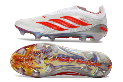 Adidas Predator 26 Elite Laceless FG Firm Ground Soccer Cleats - White/Fiery Red/Crystal Clear