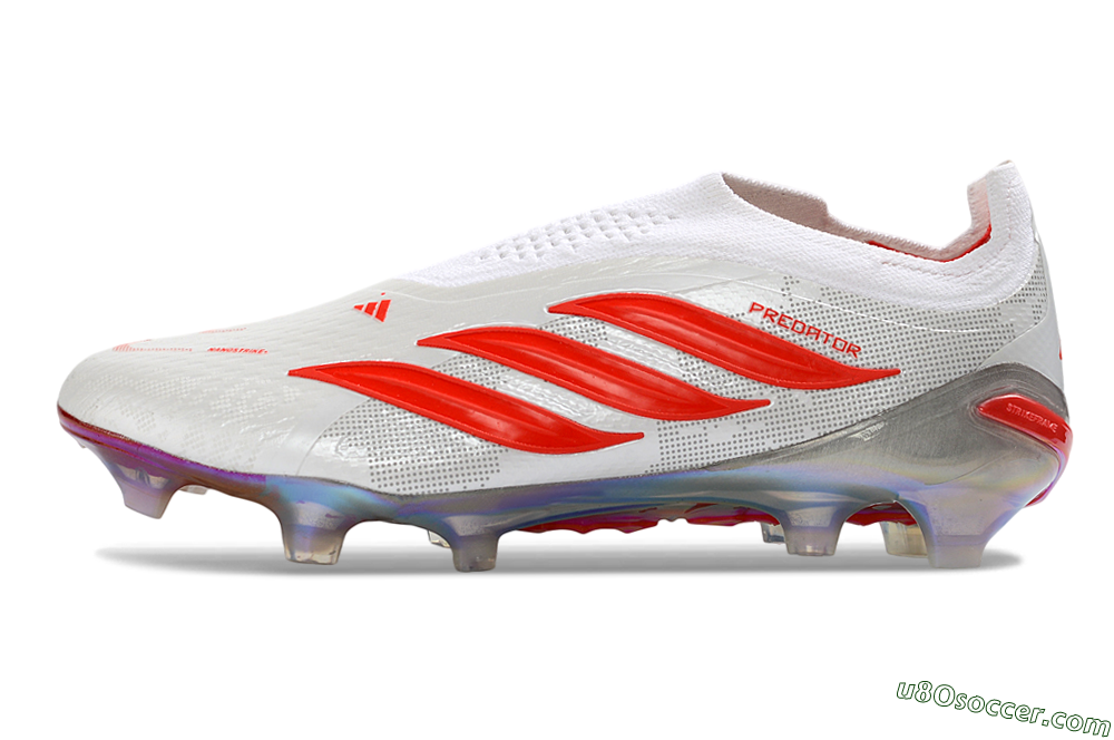Adidas Predator 26 Elite Laceless FG Firm Ground Soccer Cleats - White/Fiery Red/Crystal Clear 2