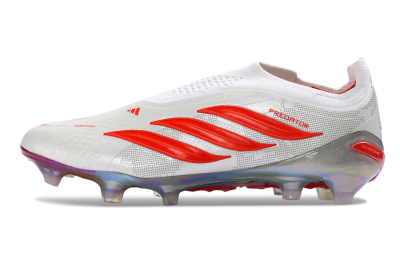 Adidas Predator 26 Elite Laceless FG Firm Ground Soccer Cleats - White/Fiery Red/Crystal Clear