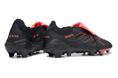 Adidas Predator 26 Elite Fold-Over Tongue FG Firm Ground Soccer Cleats - Black/Crimson Blaze/Shadow Black