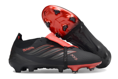 Adidas Predator 26 Elite Fold-Over Tongue FG Firm Ground Soccer Cleats - Black/Crimson Blaze/Shadow Black