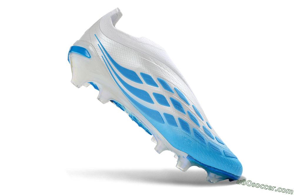 Adidas Predator 26 Elite Laceless FG Firm Ground Soccer Cleats - White/Sky Blue/Black 4