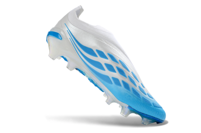 Adidas Predator 26 Elite Laceless FG Firm Ground Soccer Cleats - White/Sky Blue/Black