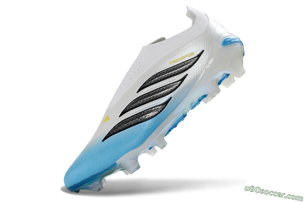 Adidas Predator 26 Elite Laceless FG Firm Ground Soccer Cleats - White/Sky Blue/Black 5