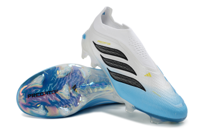 Adidas Predator 26 Elite Laceless FG Firm Ground Soccer Cleats - White/Sky Blue/Black