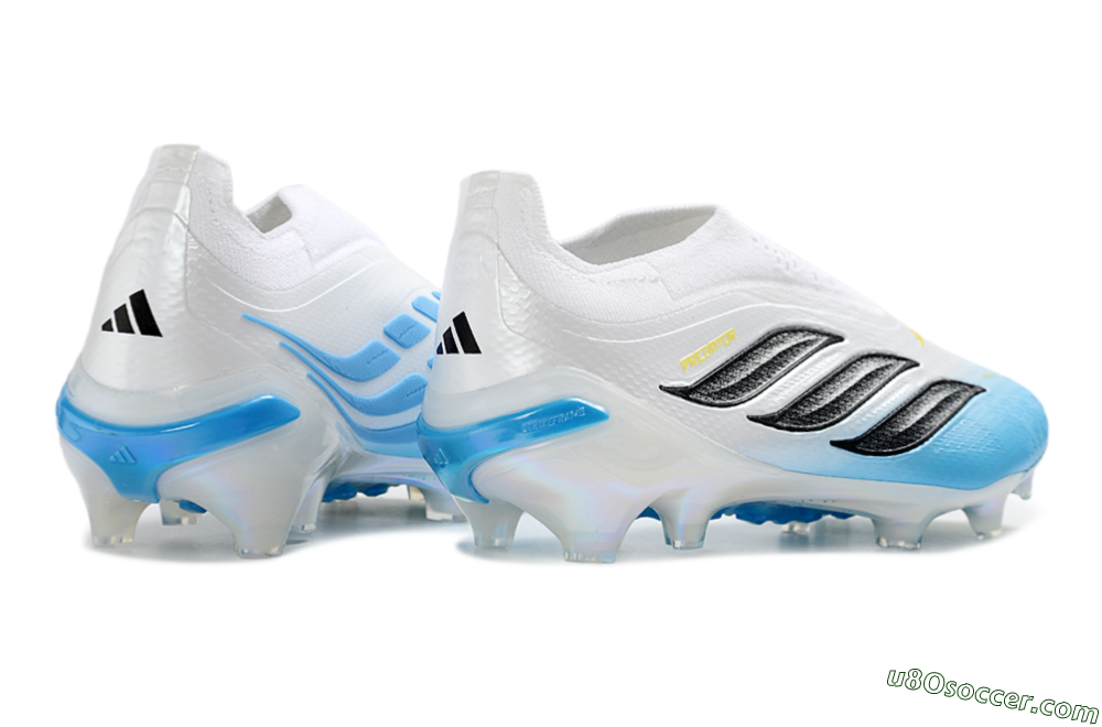 Adidas Predator 26 Elite Laceless FG Firm Ground Soccer Cleats - White/Sky Blue/Black 6