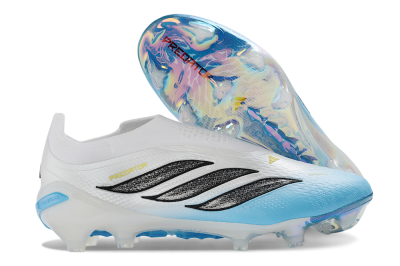 Adidas Predator 26 Elite Laceless FG Firm Ground Soccer Cleats - White/Sky Blue/Black