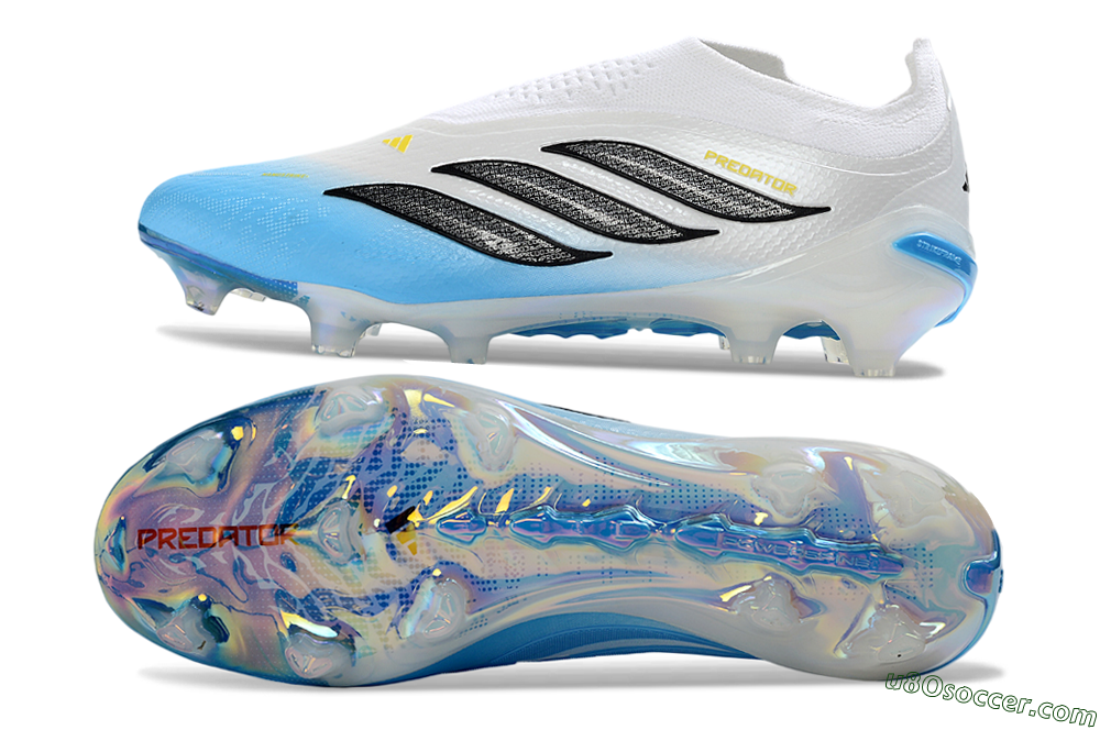 Adidas Predator 26 Elite Laceless FG Firm Ground Soccer Cleats - White/Sky Blue/Black 0