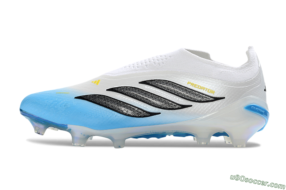 Adidas Predator 26 Elite Laceless FG Firm Ground Soccer Cleats - White/Sky Blue/Black 2