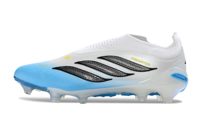 Adidas Predator 26 Elite Laceless FG Firm Ground Soccer Cleats - White/Sky Blue/Black