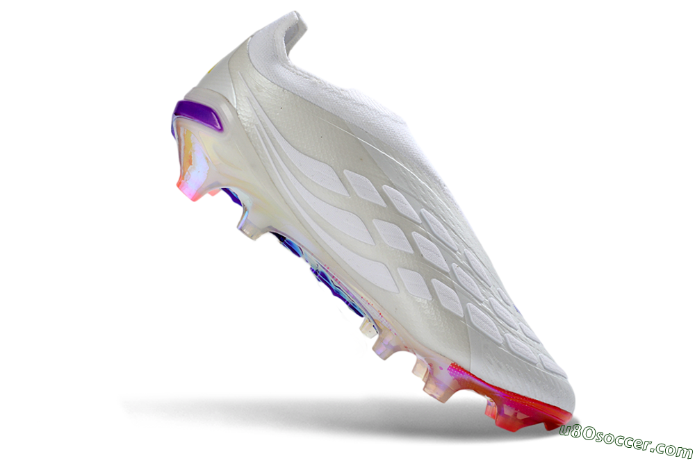 Adidas Predator 26 Elite Laceless FG Firm Ground Soccer Cleats - White/Iridescent Pink/Iridescent Blue 4