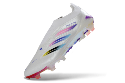 Adidas Predator 26 Elite Laceless FG Firm Ground Soccer Cleats - White/Iridescent Pink/Iridescent Blue