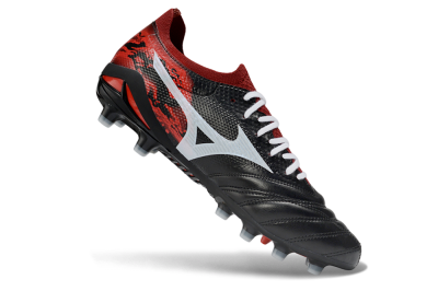 Mizuno Morelia Neo 4 FG Firm Ground Soccer Cleats - Black/Red Flame/White Burst