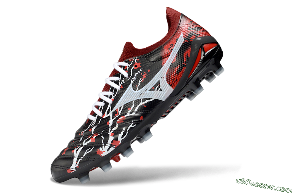 Mizuno Morelia Neo 4 FG Firm Ground Soccer Cleats - Black/Red Flame/White Burst 5