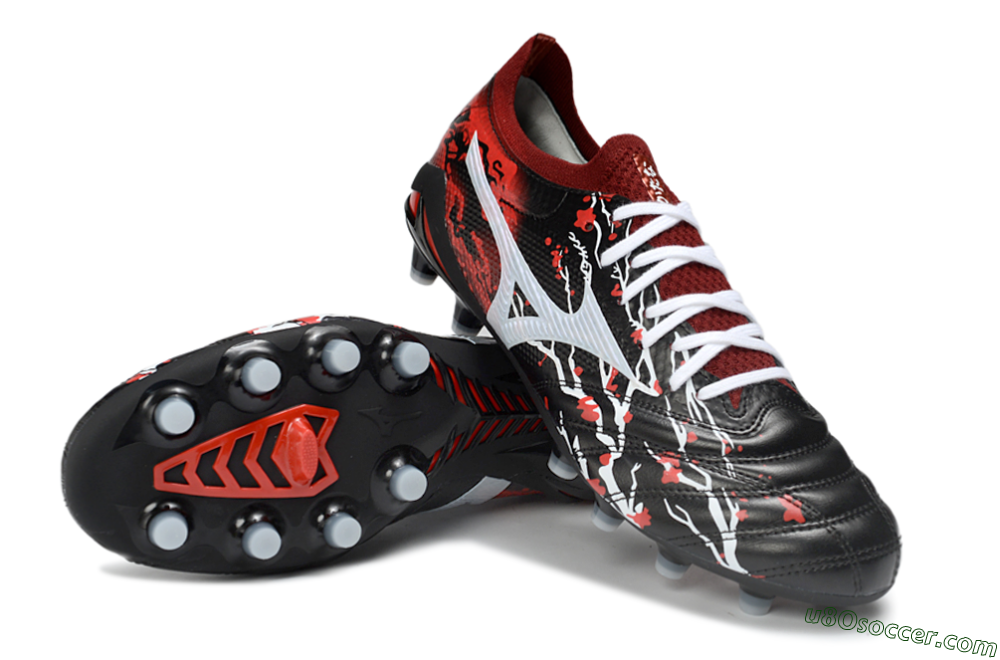 Mizuno Morelia Neo 4 FG Firm Ground Soccer Cleats - Black/Red Flame/White Burst 3