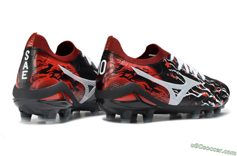 Mizuno Morelia Neo 4 FG Firm Ground Soccer Cleats - Black/Red Flame/White Burst 6