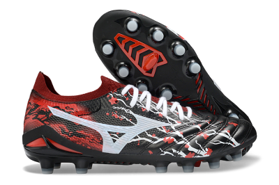 Mizuno Morelia Neo 4 FG Firm Ground Soccer Cleats - Black/Red Flame/White Burst