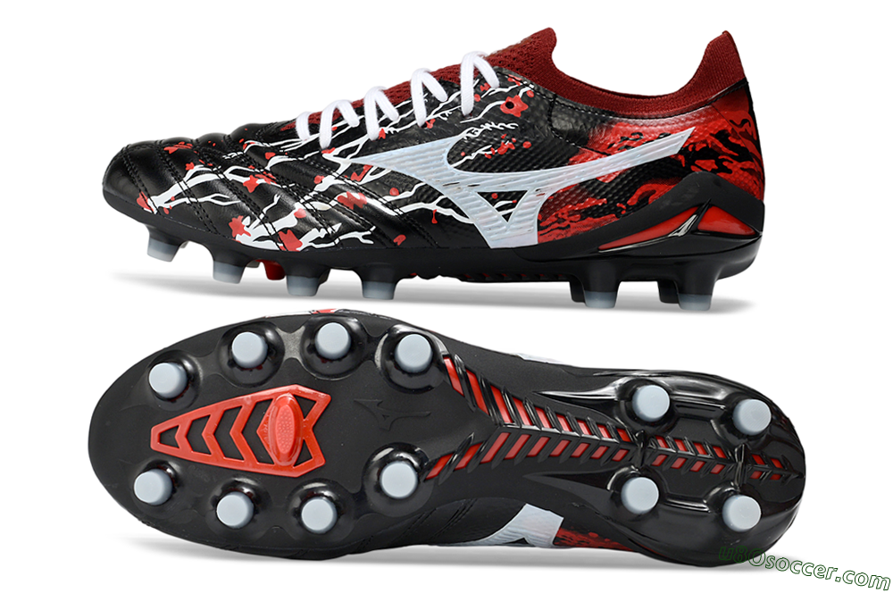 Mizuno Morelia Neo 4 FG Firm Ground Soccer Cleats - Black/Red Flame/White Burst 0