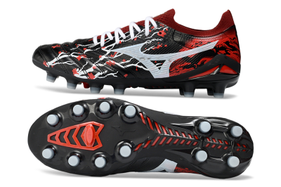 Mizuno Morelia Neo 4 FG Firm Ground Soccer Cleats - Black/Red Flame/White Burst