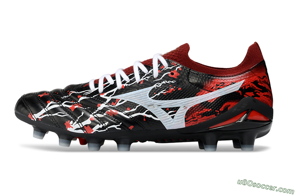 Mizuno Morelia Neo 4 FG Firm Ground Soccer Cleats - Black/Red Flame/White Burst 2
