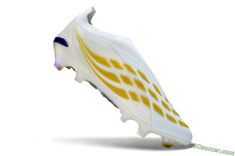 Adidas Predator 26 Elite Laceless FG Firm Ground Soccer Cleats - White/Golden Touch/Iridescent Shine 4